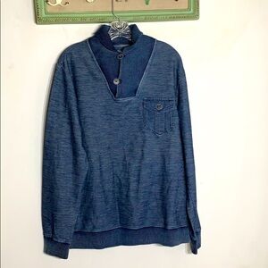 Ring of fire shawl collar pull over sweater men Large top blue